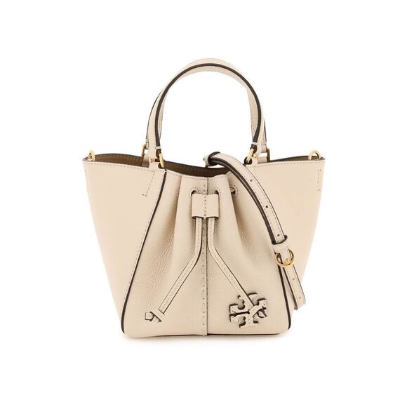 Tory Burch Women's Beige McGraw Dragonfly Drawstring Leather Tote Handbag NWT - Picture 1 of 10
